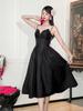 Vestido de Banquete Escotado 2026 Verano Nuevo para Mujer Estilo Francés Cuello en V Cintura Ceñida Falda Acampanada con Tirantes 9759