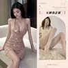 Lencería Sexy con Cuello de Lentejuelas y Tirantes Cruzados, Estilo Caliente para Discoteca, Espalda y Glúteos Reveladores, Conjunto de Vestido de Secretaria