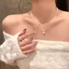 Nuevo Collar de Corazón Cepillado Plateado Brillante Esmerilado 2025 Cadena Doble Corazón de Melocotón Sólido Tridimensional Cadena para la Clavícula Moderno y Versátil