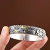 Pulsera de Plata Pura Rey Ciervo Dorado Vintage Antigua Elegante Hecha a Mano Incrustada en Oro Flor de Ciervo Versión Ancha Pulsera de Plata 999 para Mujeres