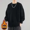 Moletom de peso pesado 300g com forro de fleece para outono e inverno, gola redonda, para homens e casais, marca da moda, corte solto, tamanho grande, camiseta de manga longa, camiseta básica casual