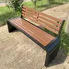 Banco de Parque Banco Longo Externo Pátio Aço Inoxidável Anti-Corrosão Madeira Banco Longo Lazer Externo Praça Assento Público Comunitário