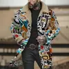 Chaqueta Larga de Algodón Marrón con Botones Blancos, Producto Nuevo Digital de Impresión 3D Multicolor Transfronterizo Europeo y Americano