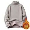 Atacado outono e inverno novo suéter de malha gola alta masculino juvenil forrado com lã gola alta tendência coreana cor sólida suéter quente