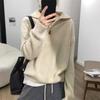 Suéter de punto con cuello alto para otoño e invierno, suéter de mujer con diseño de moda suelto y encerado suave con media cremallera, suéter holgado de color sólido para mujer