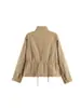 Jaqueta versátil de gola alta com cordão, estilo europeu e americano, soltinha, para comércio exterior transfronteiriço, top casual estilo trench coat americano para mulheres