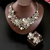 Conjunto de Colar e Brincos Florais Europeus e Americanos Populares Transfronteiriços, Joias com Pedras de Cristal, Acessórios de Vestuário para Noivas e Senhoras para Banquetes
