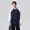 Moletom Pesado Masculino Estilo Faculdade Americana Streetwear Tendência Solto Versátil Gola Redonda Manga Longa Estilo Casal Patchwork Top