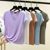 Camiseta de Verão Modal com Decote V Sem Mangas para Mulheres, Nova Cor Sólida Simples Solta Casual Plus Size Top Elástico