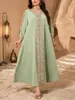 Bata Larga Bordada Multicolores de Nuevo Estilo Otoñal para Mujer, Cuello en V, Bordado Pesado, Encaje, Botones con Perlas, Holgada, Talla Grande, Bata Larga