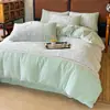 Conjunto de cama luxuoso e de alta qualidade com quatro peças feito de veludo de leite para o inverno, conjunto de três peças de flanela espessa e quente para cama de solteiro