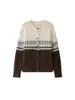 Nuevo cárdigan de punto de lana de moda estilo coreano para invierno, jacquard de contraste Fair Isle, cuello redondo, top holgado para mujer