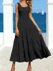 2026 Colección de Verano Nueva de Amazon Marca Independiente Moda Femenina Europea y Americana Vestido de Tirantes con Patchwork Fruncido Vestido de Línea A Acampanado