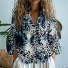 Camisa Feminina Casual Versátil Confortável com Gola V Botões Listrada Criativa Moda Estação Independente Impressão 3D Comércio Exterior Transfronteiriço