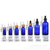 Gotero de Plástico Azul Botella de Aceite Esencial Botella Cosmética Vacía Transparente Botella Dispensadora de Sérum Botella de Vidrio Sellada para Líquidos