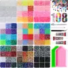 Caja de 24 compartimentos moderna y popular de diamantes de resina jelly de color AB con base plana, empaquetada para arte de uñas DIY, accesorios pequeños, venta al por mayor