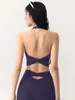 Conjunto de duas peças para esportes: top esportivo sem costas com amarração cruzada e gola halter, e shorts de cintura alta para mulheres, para yoga e fitness, modelador e adequado para o verão