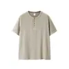 Jie Zhan Roupas Masculinas Old Money Camiseta de Manga Curta com Gola Henry 2026 Primavera/Verão Novo Estilo Preguiçoso Casual Solta Cor Sólida Top