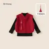 Roupa de Ano Novo para Meninas Bangxuan Conjunto de Três Peças Infantil Inverno Novo Colete Vermelho Camisa Base Preta Calça Flare