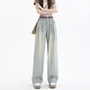 Jeans retro casual de pierna ancha para mujer, verano 2026, pantalones rectos finos, holgados y con caída hasta el suelo para personas petite