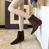 Botines Elegantes de Moda Francesa para Otoño/Invierno 2026, Estilo Nuevo, Punta Cuadrada, Tacón Bajo Grueso, Gamuza, Botón, Tobillo