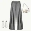 Pantalones de pierna ancha de satén de acetato de seda helada para mujer, estilo fino de verano, dobladillo ancho con caída, pantalones hasta el suelo, pantalones casuales plisados fluidos