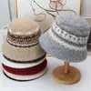 Sombrero de Pescador Jacquard Fair Isle Vintage para Mujer, Sombrero de Pescador Cálido de Felpa para Otoño e Invierno, Sombrero de Pescador Artístico de Ala Corta Estilo Japonés