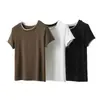 Camiseta de Verano para Mujer de Punto Tencel Lana, Manga Corta, Bloques de Color Vibrantes, Aspecto de Dos Piezas, Ajuste Delgado, Lyocell, Top Versátil