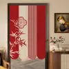 Cortina de Puerta Roja Festiva Cortina Divisoria, Cortina para Baño Inodoro del Hogar sin Taladro, Tela Divisoria de Cocina Dormitorio Media Cortina