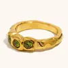 Moda Transfronteiriça Europeia e Americana Nicho Elegante Exquisito High-End Joia de Mão Aço Inoxidável Banhado a Ouro 18K Anel Fino com Três Zircônias