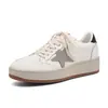 Zapatos Casuales Nuevos de Otoño con Suela Gruesa Serie 26 Estrellitas Tacón Plateado Tacón Negro Zapatos Pequeños Usados Cuero Genuino Zapatos Blancos Mujer