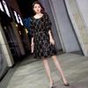 Vestido de cena explosivo de TikTok para celebridades, vestido negro brillante de talla grande para banquetes, vestido de verano para mujer con cintura ajustada y adelgazante.
