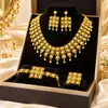 Conjunto de 4 Peças de Elegante Novo Conjunto de Pulseira e Anel de Noiva Banhado a Ouro 24K de Dubai, Joias Femininas para Casamento do Oriente Médio