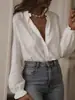 Popular Sitio Independiente Transfronterizo Primavera y Otoño Amazon Cárdigan de Mujer Manga Abullonada Cuello de Seta Camisa Casual Bordada Superior