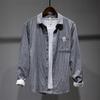 Camisa Gola Lapela L513 Casual Jovem Algodão Solta Cinza Manga Longa Listrada Masculina Peça Única Dropshipping Casual