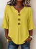 Transfronteiriço 2026 Nova Roupa Feminina Europeia e Americana Amazon Verão Feminino Gola V Algodão Linho Camisa Moda Botão Top para Mulheres