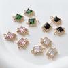 Banho de Cobre Cor Dourada 18K Quadrado Zircônia Dupla Pendente Pulseira Colar Cristal Brincos diy Material para Fazer Brincos Acessórios
