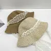 Sombrero para Mujer con Correa de Encaje, Cortavientos, Protector Solar, Sombrero de Paja, Pequeño y Fresco, Viaje de Verano, Vacaciones en la Playa, Sombrero Plegable