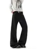 Jeans acampanados negros de mezclilla cruda estilo americano para hombre, marca de moda de alta calle, corte recto, pantalones largos adelgazantes