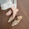 Mules Pontudas Slip-on Tendência Coreana com Strass para Mulheres 2026 Moda Novo Estilo Aumenta Altura Versátil para Usar Fora Sapatos Mule Respiráveis