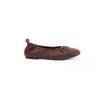Versão em Pele de Ovelha Couro Genuíno Retrô Amassado Laço Sapatilhas Planas de Ballet Versátil para o Trabalho Slip-on Sapatilhas Baixas