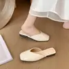 Medias Pantuflas de Tacón Grueso Baotou para Mujer, Nuevos Mocasines de Verano Estilo Chanel con Punta Cuadrada, Sandalias de Deslizamiento de Tacón Bajo