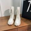 Botas Martin Versátiles para Mujer 2021 Cremallera Lateral Botines Cortos Motocicleta Otoño/Invierno Nuevos Botas de Media Caña Suela Gruesa Punta Redonda Estilo Británico Blanco