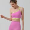 Nueva moda transfronteriza europea y americana, diseño de hombros oblicuos de una sola palabra, ropa interior de yoga desnuda, sujetador deportivo de fitness, ropa de yoga, chaleco