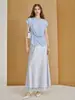 Falda larga de encaje de lujo ligero transfronteriza con abertura lateral, falda de satén para mujer, nueva moda de verano, versátil, color liso, línea A
