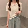 Diseño de Verano 2024 Camiseta de Punto Fino Holgada de Solapa y Manga Corta para Mujer, Top Corto Slim de Cintura Alta para Mujer