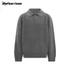 Suéter de Punto Básico Retro Americano de Manga Corta Ancha con Cuello Polo Otoño Invierno Unisex Marca de Tendencia Pesado Casual Estilo Old Money