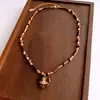 Collar Colgante de Corazón con Cuentas de Piedra Ojo de Tigre Estilo Maillard, Cadena para Suéter de Lujo Ligero de Gama Alta, Accesorio de Cuello Versátil Vintage para Mujer