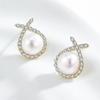 Pendientes de plata de ley S925 de lujo, ligeros, con cruz de oro bañada en cobre y perlas naturales de agua dulce, una pieza al por mayor.