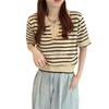Tejido de punto con cuello polo a rayas Otoño Tejido de punto fino 2025 Nuevo diseño Nicho Chic Top Corto para Mujer